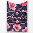 Stylized Cherry Blossom Flowers with Heart Buds Pattern Modern  Personalised Custom Name Super Soft Fleece Blanket Bed Sofa Throw