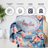 Japanese Cherry Blossom Tree Branches with Cloud Background Artistic  Personalised Custom Name Super Soft Fleece Blanket Bed Sofa Throw