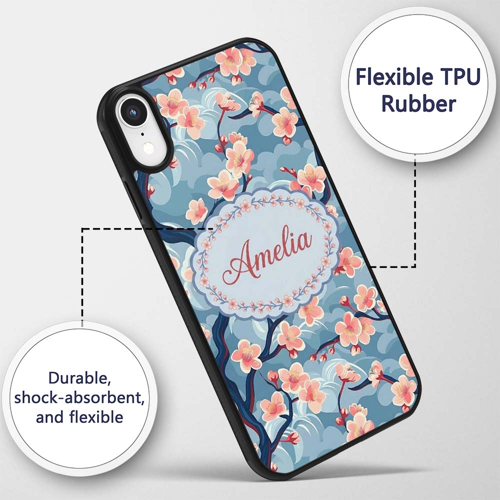 Japanese Cherry Blossom Tree Branches with Cloud Custom Name Protective Phone Case Mobile Cover Durable Everyday Smartphone Shock Resistant