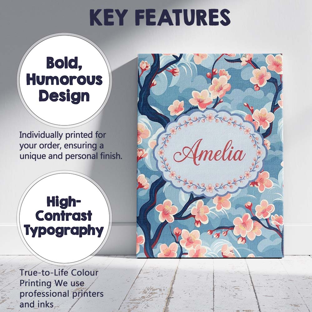 Personalised Name Japanese Cherry Blossom Custom  Unique Gift Idea Elegant Feature Canvas Wall Art Print Decor Picture Ready to Hang