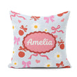 Custom Name Cute Cherry and Bow Motif with Daisy Flowers Pattern Square Filled Cushion Throw Pillow Sofa Bed Home Decor Zip Washable UK Made