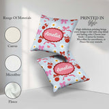 Custom Name Cute Cherry and Bow Motif with Daisy Flowers Pattern Square Filled Cushion Throw Pillow Sofa Bed Home Decor Zip Washable UK Made