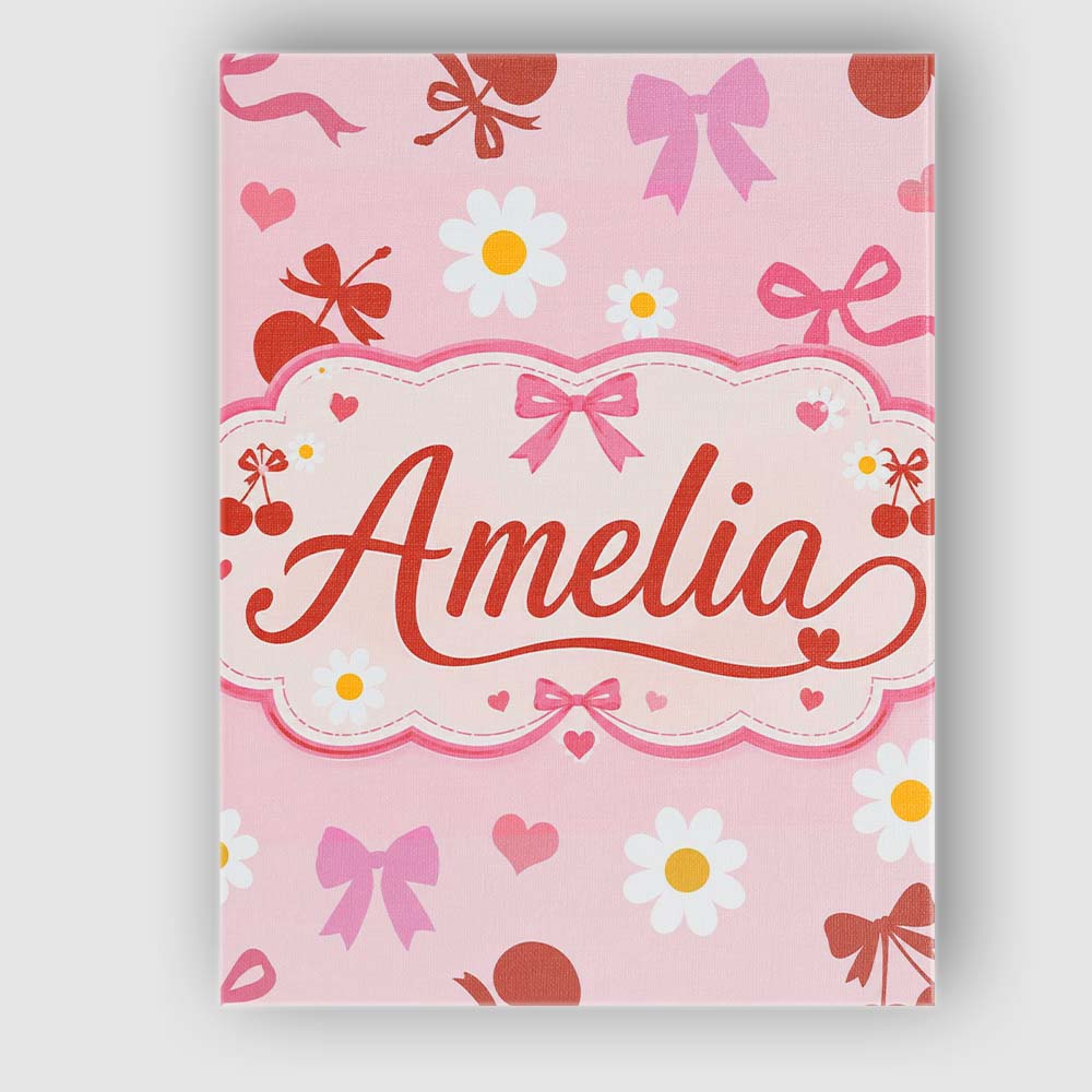 Personalised Name Pastel Cherry and Ribbon Custom  Unique Gift Idea Elegant Feature Canvas Wall Art Print Decor Picture Ready to Hang
