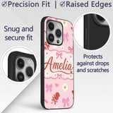 Pastel Cherry and Ribbon Pattern Printed Design Custom Name Protective Phone Case Mobile Cover Durable Everyday Smartphone Shock Resistant