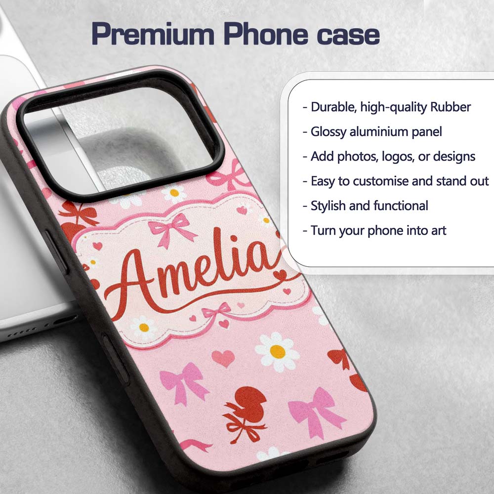 Pastel Cherry and Ribbon Pattern Printed Design Custom Name Protective Phone Case Mobile Cover Durable Everyday Smartphone Shock Resistant