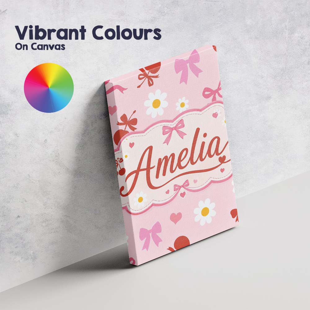 Personalised Name Pastel Cherry and Ribbon Custom  Unique Gift Idea Elegant Feature Canvas Wall Art Print Decor Picture Ready to Hang