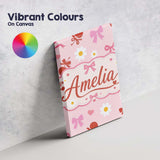 Personalised Name Pastel Cherry and Ribbon Custom  Unique Gift Idea Elegant Feature Canvas Wall Art Print Decor Picture Ready to Hang