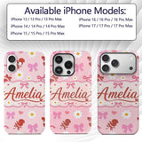 Pastel Cherry and Ribbon Pattern Printed Design Custom Name Protective Phone Case Mobile Cover Durable Everyday Smartphone Shock Resistant