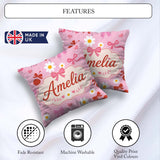 Custom Name Pink Cherry and Bow with Floral Elements Sweet Style Square Filled Cushion Throw Pillow Sofa Bed Home Decor Zip Washable UK Made