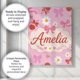 Personalised Name Pink Cherry and Bow Custom Modern Room Accent Creative Decorator Style Canvas Wall Art Print Decor Picture Ready to Hang