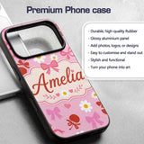 Pink Cherry and Bow Decorative Printed Design Custom Name Protective Phone Case Mobile Cover Durable Everyday Smartphone Shock Resistant