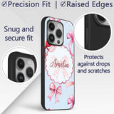 Watercolor Red and Pink Ribbon Bows Soft Blue Custom Name Protective Phone Case Mobile Cover Durable Everyday Smartphone Shock Resistant