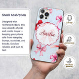 Watercolor Red and Pink Ribbon Bows Soft Blue Custom Name Protective Phone Case Mobile Cover Durable Everyday Smartphone Shock Resistant
