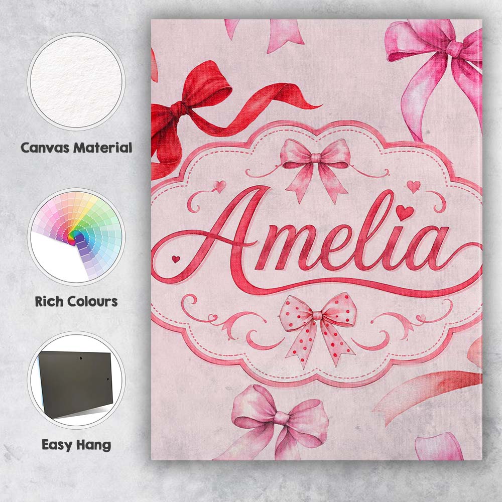 Personalised Name Watercolor Red and Pink Custom  Unique Gift Idea Elegant Feature Canvas Wall Art Print Decor Picture Ready to Hang