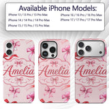Watercolor Red and Pink Ribbon Bows Soft Beige Custom Name Protective Phone Case Mobile Cover Durable Everyday Smartphone Shock Resistant