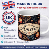 Personalized Custom Name Mystic Crystal Botanical Night Sky Seamless Pattern Cute Unique Gift 11oz Ceramic Coffee Tea Mug White Large Handle