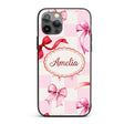 Watercolor Red and Pink Ribbon Bow Pink Gingham Custom Name Protective Phone Case Mobile Cover Durable Everyday Smartphone Shock Resistant