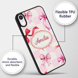 Watercolor Red and Pink Ribbon Bow Pink Gingham Custom Name Protective Phone Case Mobile Cover Durable Everyday Smartphone Shock Resistant