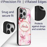 Watercolor Red and Pink Ribbon Bow Pink Gingham Custom Name Protective Phone Case Mobile Cover Durable Everyday Smartphone Shock Resistant