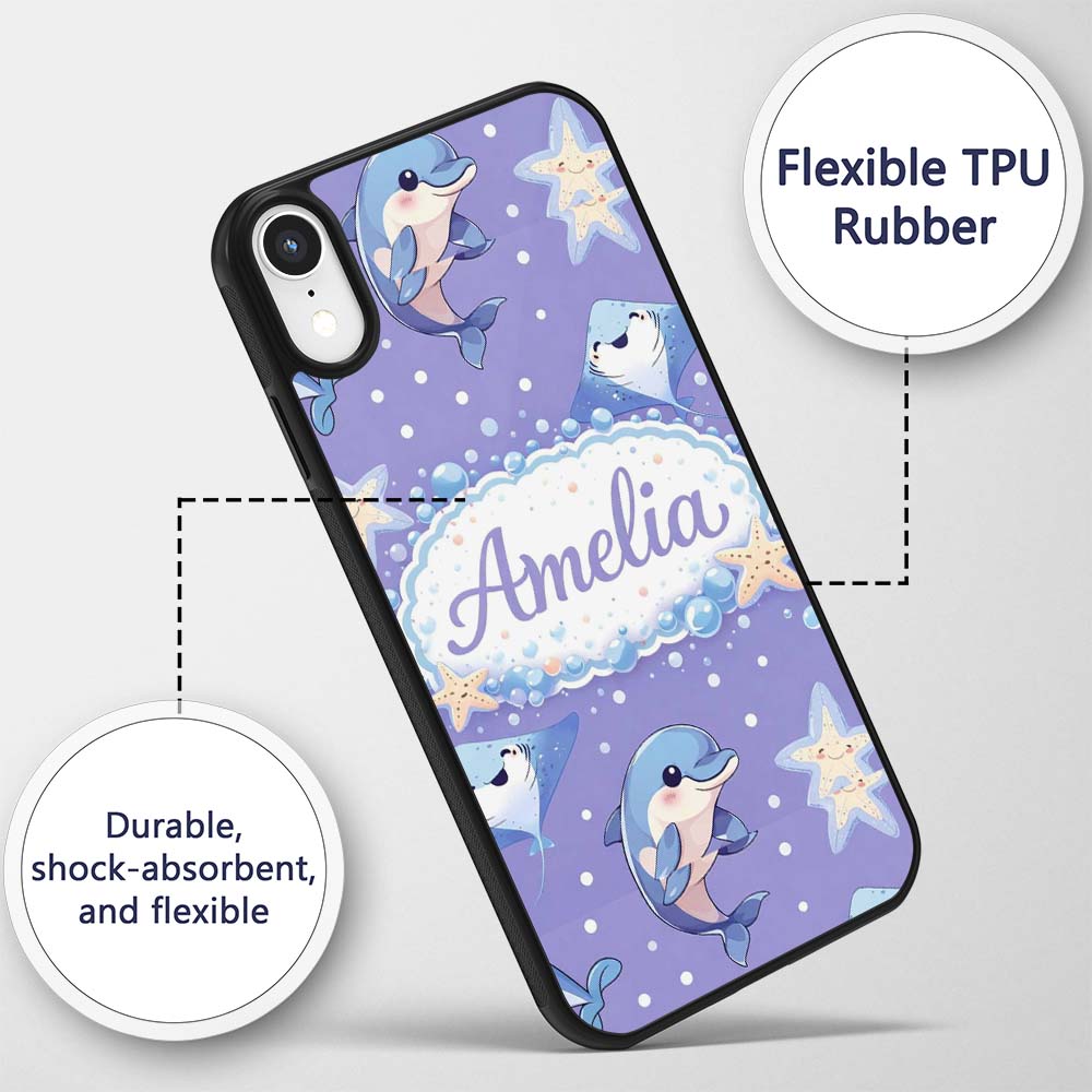 Cute Dolphin Stingray Starfish Ocean Sea Life Custom Name Protective Phone Case Mobile Cover Durable Everyday Smartphone Shock Resistant