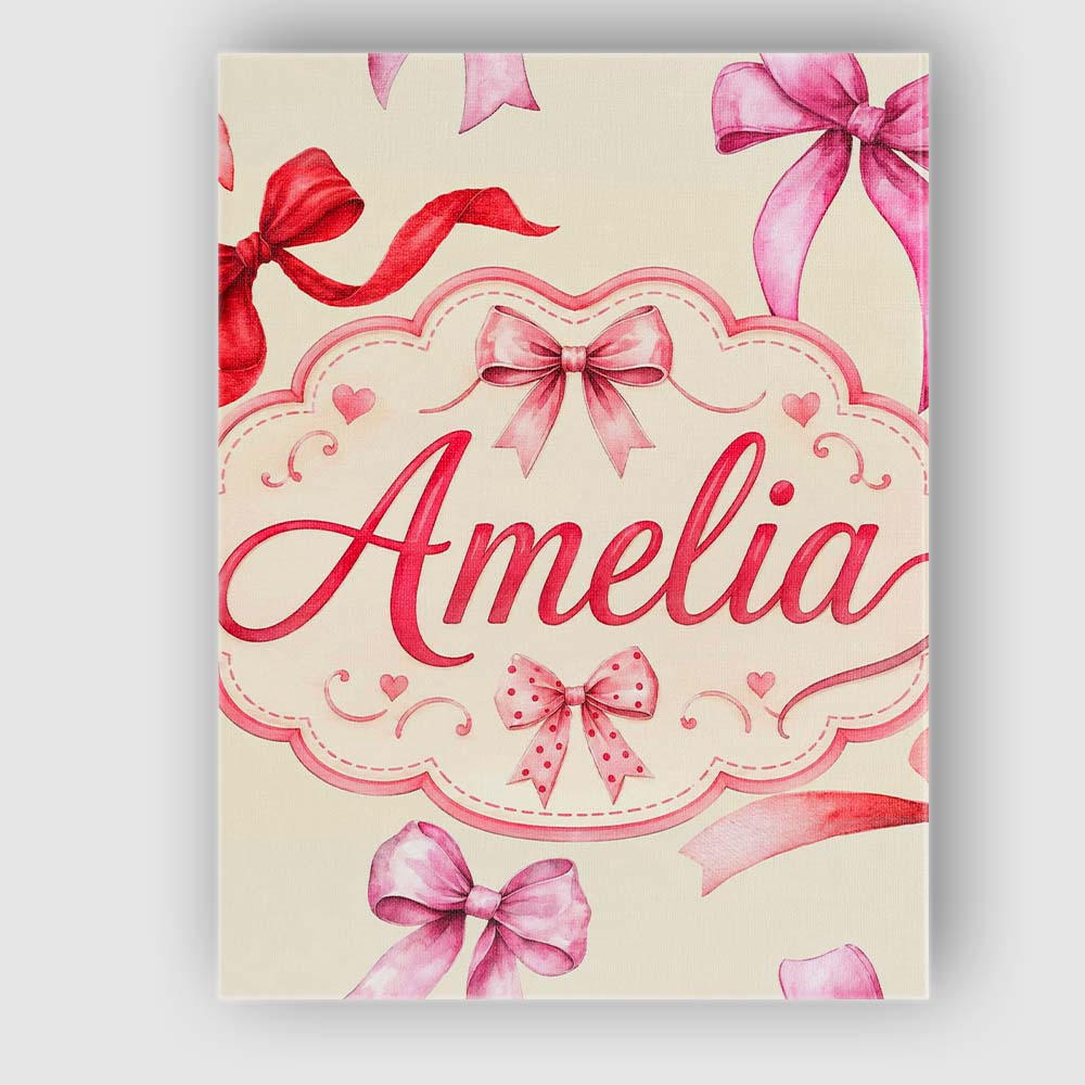 Personalised Name Watercolor Red and Pink Custom  Unique Gift Idea Elegant Feature Canvas Wall Art Print Decor Picture Ready to Hang