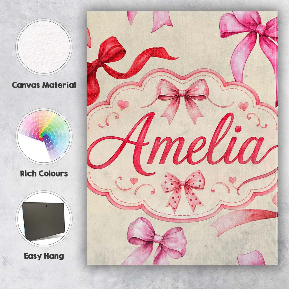 Personalised Name Watercolor Red and Pink Custom  Unique Gift Idea Elegant Feature Canvas Wall Art Print Decor Picture Ready to Hang