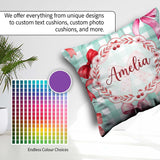 Custom Name Watercolor Red and Pink Bows Mint Gingham Background Square Filled Cushion Throw Pillow Sofa Bed Home Decor Zip Washable UK Made