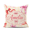 Custom Name Watercolor Red Pink Ribbon Bows Yellow Gingham Girly Square Filled Cushion Throw Pillow Sofa Bed Home Decor Zip Washable UK Made