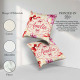Custom Name Watercolor Red Pink Ribbon Bows Yellow Gingham Girly Square Filled Cushion Throw Pillow Sofa Bed Home Decor Zip Washable UK Made