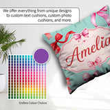 Custom Name Watercolor Red Pink Bows Mint Green Background Girly Square Filled Cushion Throw Pillow Sofa Bed Home Decor Zip Washable UK Made