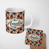 Personalized Custom Name Bright Blue Ocean Seal Swimming Waves Artistic Seamless Pattern 11oz Ceramic Coffee Tea Mug White Large Handle