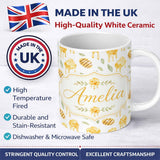 Personalized Custom Name Golden Honey Drip and Honeycomb Sweet Seamless Pattern Lovely 11oz Ceramic Coffee Tea Mug White Large Handle