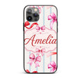 Watercolor Red Pink Ribbon Bows Printed Design Custom Name Protective Phone Case Mobile Cover Durable Everyday Smartphone Shock Resistant