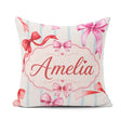Custom Name Watercolor Red Pink Ribbon Bows Blue Stripe Girly Square Filled Cushion Throw Pillow Sofa Bed Home Decor Zip Washable UK Made