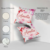 Custom Name Watercolor Red Pink Ribbon Bows Blue Stripe Girly Square Filled Cushion Throw Pillow Sofa Bed Home Decor Zip Washable UK Made