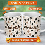 Personalized Custom Name Scattered Paint Droplets Black Beige Abstract Spot Pattern Lovely 11oz Ceramic Coffee Tea Mug White Large Handle