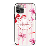 Watercolor Red Pink Ribbon Bows Printed Design Custom Name Protective Phone Case Mobile Cover Durable Everyday Smartphone Shock Resistant