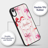 Watercolor Red Pink Ribbon Bows Printed Design Custom Name Protective Phone Case Mobile Cover Durable Everyday Smartphone Shock Resistant