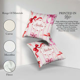 Custom Name Watercolor Red Pink Ribbon Bows Pink Stripe Girly Square Filled Cushion Throw Pillow Sofa Bed Home Decor Zip Washable UK Made