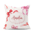 Custom Name Watercolor Red Pink Bows Light Grey Background Girly Square Filled Cushion Throw Pillow Sofa Bed Home Decor Zip Washable UK Made