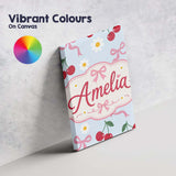 Personalised Name Cute Cherry and Daisy Custom  Modern Room Accent Elegant Feature Canvas Wall Art Print Decor Picture Ready to Hang