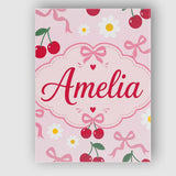 Personalised Name Cute Cherry and Daisy Custom  Modern Room Accent Elegant Feature Canvas Wall Art Print Decor Picture Ready to Hang