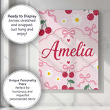 Personalised Name Cute Cherry and Daisy Custom  Modern Room Accent Elegant Feature Canvas Wall Art Print Decor Picture Ready to Hang
