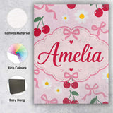 Personalised Name Cute Cherry and Daisy Custom  Modern Room Accent Elegant Feature Canvas Wall Art Print Decor Picture Ready to Hang