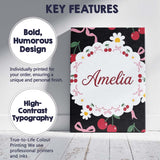 Personalised Name Cute Cherry and Daisy Custom  Modern Room Accent Elegant Feature Canvas Wall Art Print Decor Picture Ready to Hang