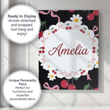 Personalised Name Cute Cherry and Daisy Custom  Modern Room Accent Elegant Feature Canvas Wall Art Print Decor Picture Ready to Hang