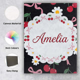 Personalised Name Cute Cherry and Daisy Custom  Modern Room Accent Elegant Feature Canvas Wall Art Print Decor Picture Ready to Hang