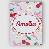 Personalised Name Cute Cherry and Daisy Custom  Modern Room Accent Elegant Feature Canvas Wall Art Print Decor Picture Ready to Hang