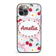 Cute Cherry and Daisy Flowers with Pink Ribbon Custom Name Protective Phone Case Mobile Cover Durable Everyday Smartphone Shock Resistant