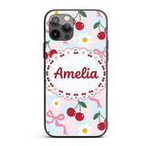 Cute Cherry and Daisy Flowers with Pink Ribbon Custom Name Protective Phone Case Mobile Cover Durable Everyday Smartphone Shock Resistant